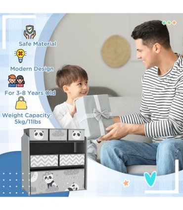 ZONEKIZ Kids Storage Unit with 6 Boxes, Toy Storage Organiser, Grey