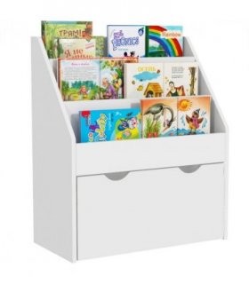 AIYAPLAY Kids Bookcase w/ 3 Tier Shelves, Drawer, for Bedroom, Nursery, White