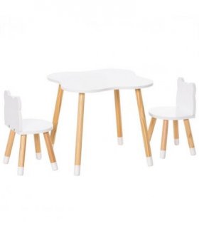 HOMCOM 3 Piece Kids Table and Chair Set with 2 Bear-shaped Chairs, White