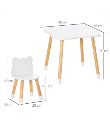 HOMCOM 3 Piece Kids Table and Chair Set with 2 Bear-shaped Chairs, White