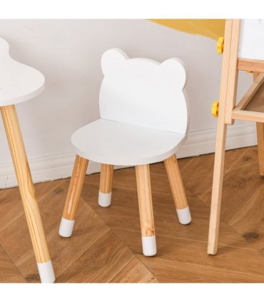HOMCOM 3 Piece Kids Table and Chair Set with 2 Bear-shaped Chairs, White
