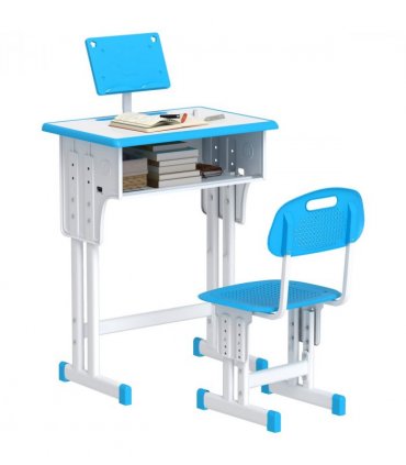 HOMCOM Kids Desk and Chair Set w/ Drawer, Book Stand, Pen Slot, Blue