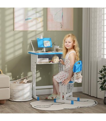 HOMCOM Kids Desk and Chair Set w/ Drawer, Book Stand, Pen Slot, Blue