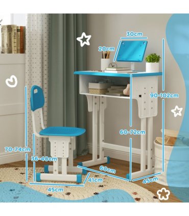 HOMCOM Kids Desk and Chair Set w/ Drawer, Book Stand, Pen Slot, Blue