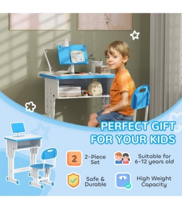 HOMCOM Kids Desk and Chair Set w/ Drawer, Book Stand, Pen Slot, Blue