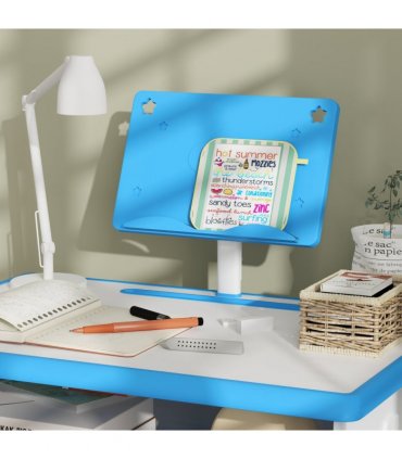 HOMCOM Kids Desk and Chair Set w/ Drawer, Book Stand, Pen Slot, Blue
