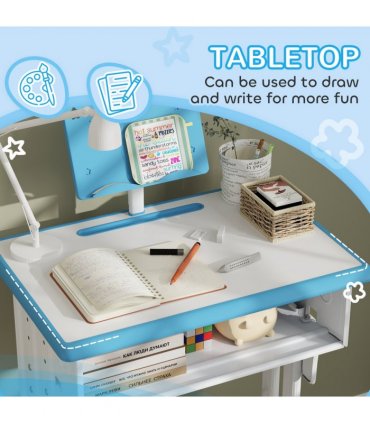 HOMCOM Kids Desk and Chair Set w/ Drawer, Book Stand, Pen Slot, Blue