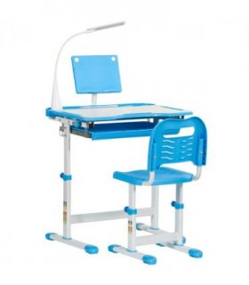 HOMCOM Kids Study Desk and Chair Set w/ USB Lamp, Adjustable Height, Blue