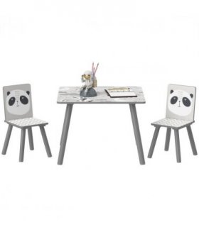 ZONEKIZ Kids Table and Chair Set, Toddler Table with 2 Chairs, Grey
