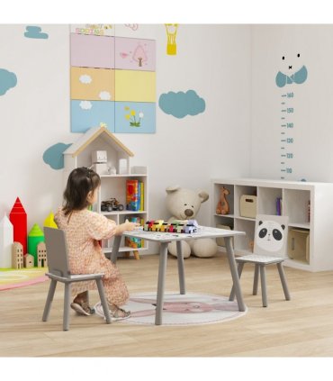ZONEKIZ Kids Table and Chair Set, Toddler Table with 2 Chairs, Grey
