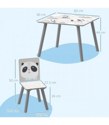 ZONEKIZ Kids Table and Chair Set, Toddler Table with 2 Chairs, Grey