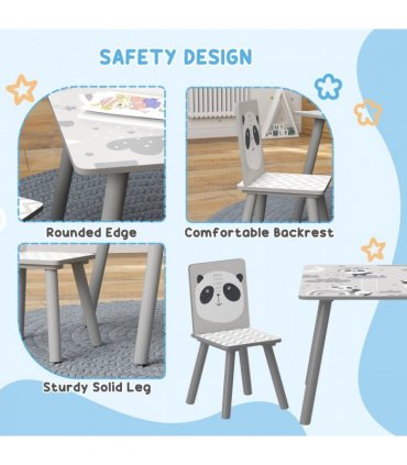 ZONEKIZ Kids Table and Chair Set, Toddler Table with 2 Chairs, Grey