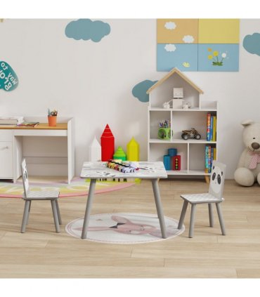 ZONEKIZ Kids Table and Chair Set, Toddler Table with 2 Chairs, Grey