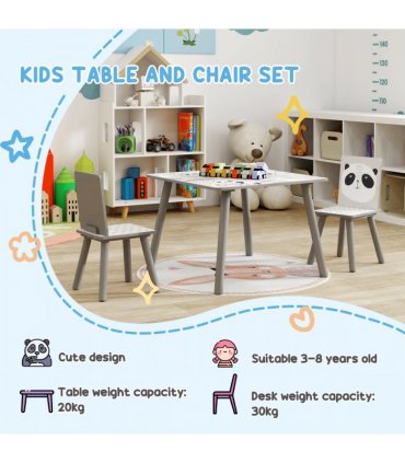 ZONEKIZ Kids Table and Chair Set, Toddler Table with 2 Chairs, Grey