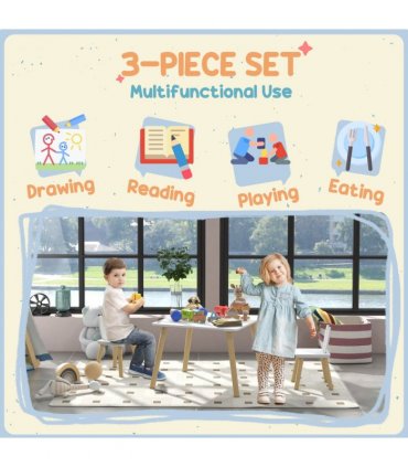 AIYAPLAY 3 Pieces Toddler Table and Chair Set for Nursery, Playroom, Classroom