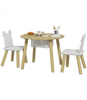 AIYAPLAY 3 Pieces Toddler Table and Chair Set w/ Centre Mesh Bag