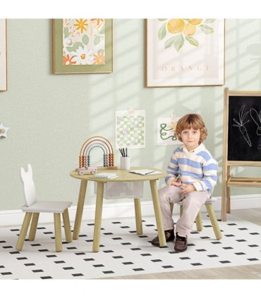 AIYAPLAY 3 Pieces Toddler Table and Chair Set w/ Centre Mesh Bag