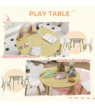 AIYAPLAY 3 Pieces Toddler Table and Chair Set w/ Centre Mesh Bag
