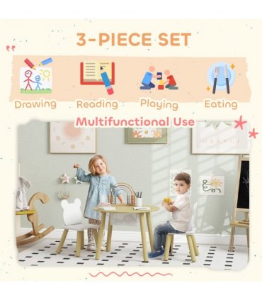 AIYAPLAY 3 Pieces Toddler Table and Chair Set w/ Centre Mesh Bag