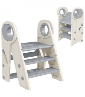 AIYAPLAY Toddler Tower, Foldable & Adjustable, with Handle, Non-Slip, Grey