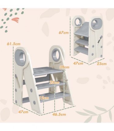 AIYAPLAY Toddler Tower, Foldable & Adjustable, with Handle, Non-Slip, Grey