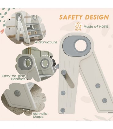 AIYAPLAY Toddler Tower, Foldable & Adjustable, with Handle, Non-Slip, Grey