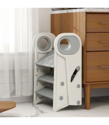AIYAPLAY Toddler Tower, Foldable & Adjustable, with Handle, Non-Slip, Grey