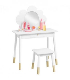 AIYAPLAY Kids Dressing Table with Mirror and Stool, Drawer, Cloud Design