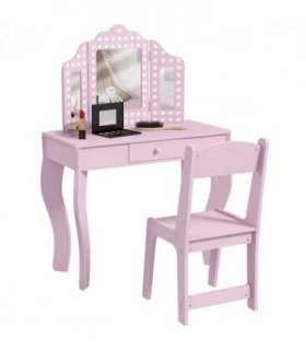 AIYAPLAY Kids Dressing Table Set Make up w/ Stool, Drawer, for Playroom