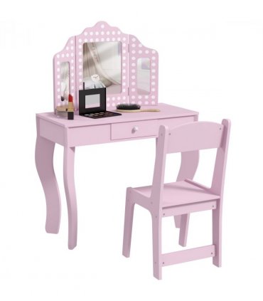 AIYAPLAY Kids Dressing Table Set Make up w/ Stool, Drawer, for Playroom