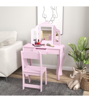 AIYAPLAY Kids Dressing Table Set Make up w/ Stool, Drawer, for Playroom