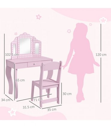 AIYAPLAY Kids Dressing Table Set Make up w/ Stool, Drawer, for Playroom