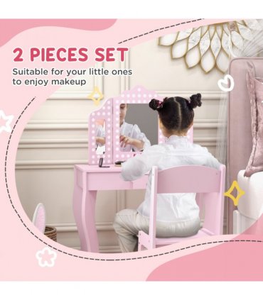 AIYAPLAY Kids Dressing Table Set Make up w/ Stool, Drawer, for Playroom
