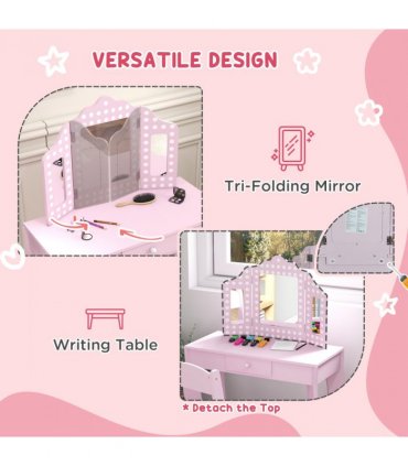 AIYAPLAY Kids Dressing Table Set Make up w/ Stool, Drawer, for Playroom