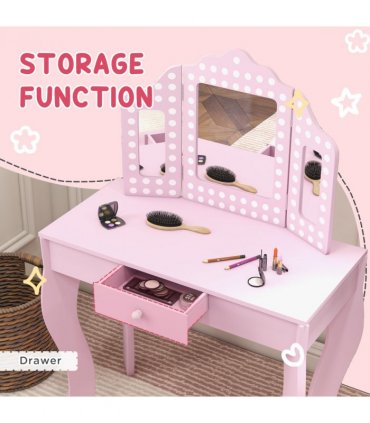 AIYAPLAY Kids Dressing Table Set Make up w/ Stool, Drawer, for Playroom
