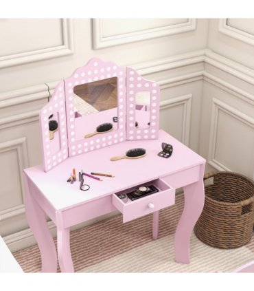 AIYAPLAY Kids Dressing Table Set Make up w/ Stool, Drawer, for Playroom