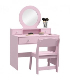 AIYAPLAY Kids Dressing Table Set w/ Stool, Mirror, Drawers - Pink