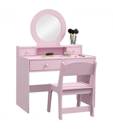 AIYAPLAY Kids Dressing Table Set w/ Stool, Mirror, Drawers - Pink