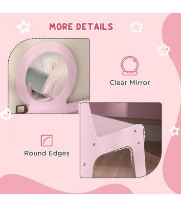 AIYAPLAY Kids Dressing Table Set w/ Stool, Mirror, Drawers - Pink