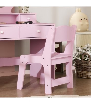 AIYAPLAY Kids Dressing Table Set w/ Stool, Mirror, Drawers - Pink