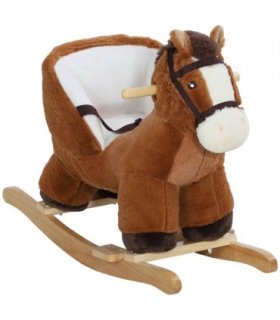 AIYAPLAY Kids Rocking Horse w/ Sound, Safety Belt - Brown