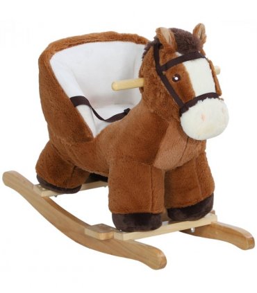 AIYAPLAY Kids Rocking Horse w/ Sound, Safety Belt - Brown