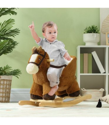 AIYAPLAY Kids Rocking Horse w/ Sound, Safety Belt - Brown