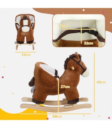 AIYAPLAY Kids Rocking Horse w/ Sound, Safety Belt - Brown
