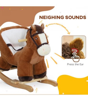 AIYAPLAY Kids Rocking Horse w/ Sound, Safety Belt - Brown