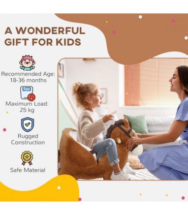 AIYAPLAY Kids Rocking Horse w/ Sound, Safety Belt - Brown