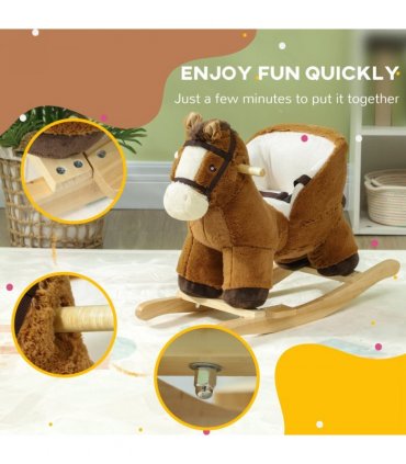 AIYAPLAY Kids Rocking Horse w/ Sound, Safety Belt - Brown