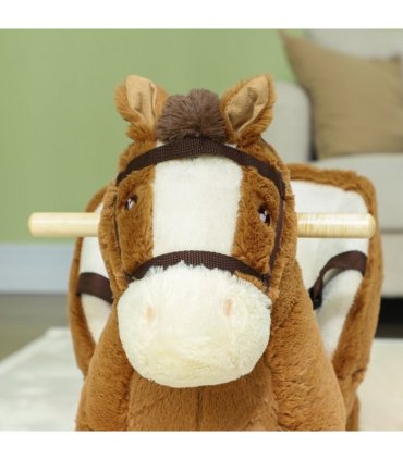 AIYAPLAY Kids Rocking Horse w/ Sound, Safety Belt - Brown