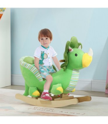 AIYAPLAY Rocking Horse Dinosaur Design Baby Rocker with Animal Sound, Green