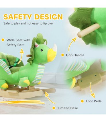 AIYAPLAY Rocking Horse Dinosaur Design Baby Rocker with Animal Sound, Green